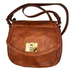 Liz Claiborne Tan-Brown Leather Crossbody with Gold Turn-Lock